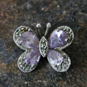Vintage Amethyst Marcasite Butterfly Slide Pendant